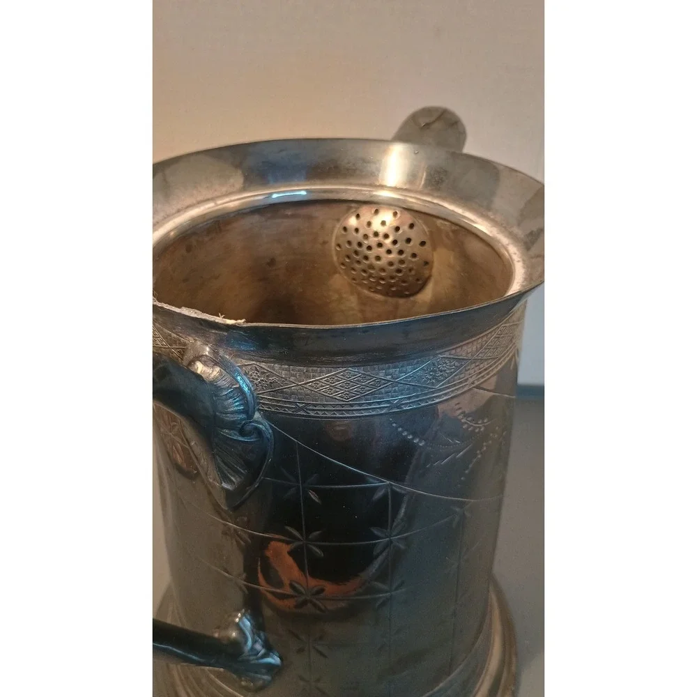 Benedict Rogers Silver Co Pitcher Antique 8.5in Silver Plated Etched Floral BRC2